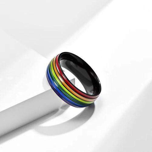 Hot Selling LGBT Pride Rainbow Couple Rings: Unisex Titanium Steel Enamel Colorful Rings, Buy One Get One Free