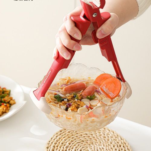 2-in-1 Silicone Anti-scalding Bowl Clip Tool - Anti-slip Plate Lifter, Food Tongs, Bowl Plate Casserole Gripper, Classic Red + Beige, Multifunctional Kitchen Anti-scalding Tool