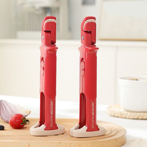 2-in-1 Silicone Anti-scalding Bowl Clip Tool - Anti-slip Plate Lifter, Food Tongs, Bowl Plate Casserole Gripper, Classic Red + Beige, Multifunctional Kitchen Anti-scalding Tool