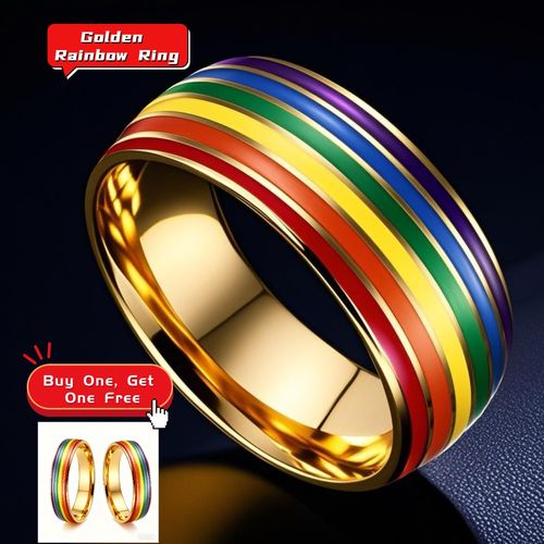 Hot Selling LGBT Pride Rainbow Couple Rings: Unisex Titanium Steel Enamel Colorful Rings, Buy One Get One Free