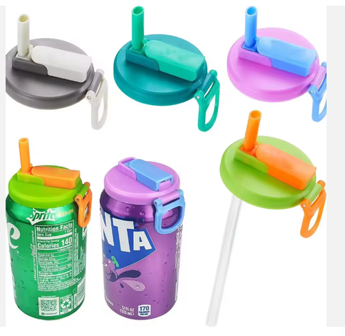 Reusable Soda Can Lid with Silicone Straw (Airtight & Leakproof, Fits Standard Cans)