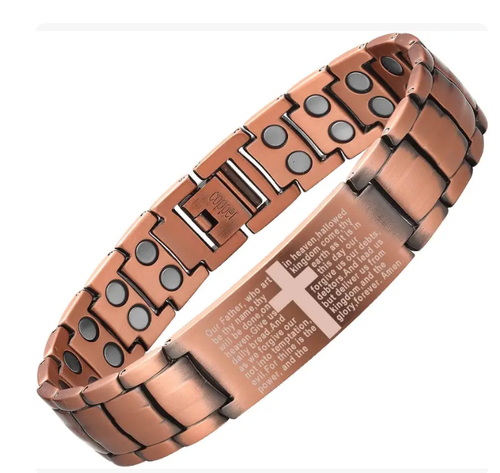 Red Copper Magnetic Bracelet, Fashionable Retro Red Copper Cross Double-Row Magnet, Men's Gift