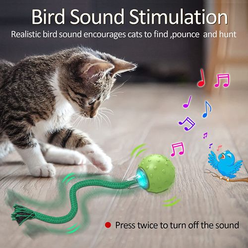Interactive Smart Cat Toy Ball - Red, 150mAh Battery, Automatic Fast Rolling on Carpet, Chirping & Motion-Activated, Self-Play Boredom Relief for Cats & Dogs, Long-Rope Pet Toy with Hide-and-Seek Mouse Catching Game