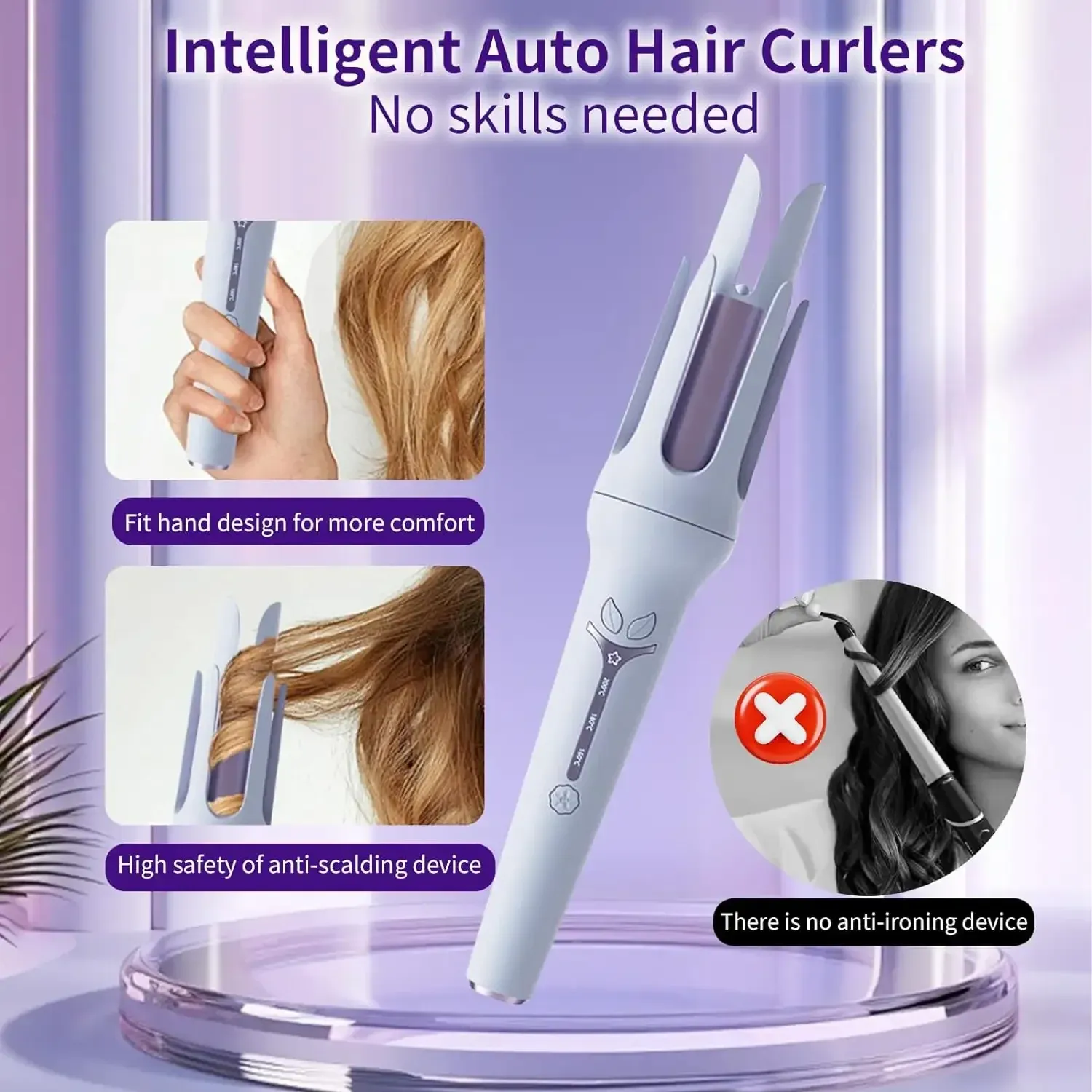 2 in 1 Interchangeable Rotating Automatic Anti-scald Heat protection Hair Curler Arc Voluminous