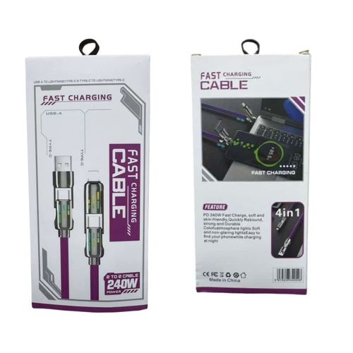 LED Breathing Light Indicator 4-in-1 Mobile Phone Charging Cable USB TYPE-C Suitable Soft Silicone Material Fast Charging Cable