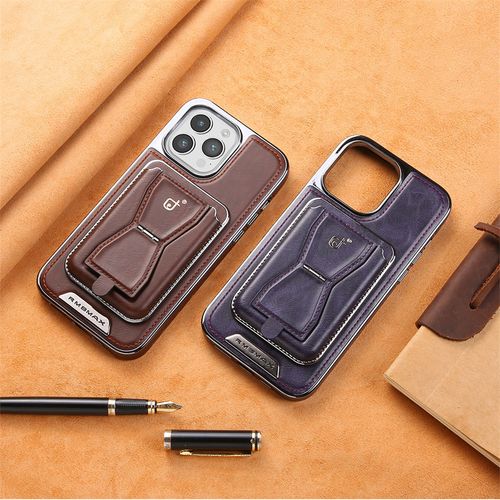 Rugged Wireless Magnetic Holder Phone Cases for iPhone 16 Pro Max 15 14 13 Men Business Leather Shockproof Cover With Card Slots