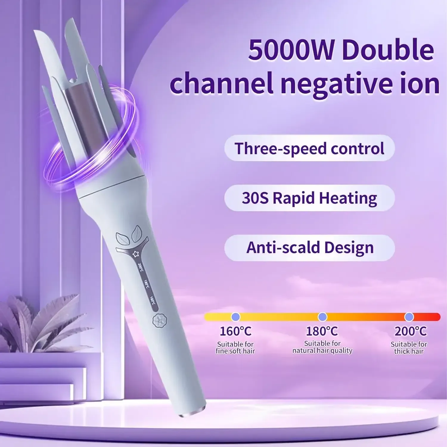 2 in 1 Interchangeable Rotating Automatic Anti-scald Heat protection Hair Curler Arc Voluminous