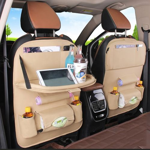 Universal Foldable PU Leather Car Backseat Anti Kick Storage Bags Car Back Seat Organizer