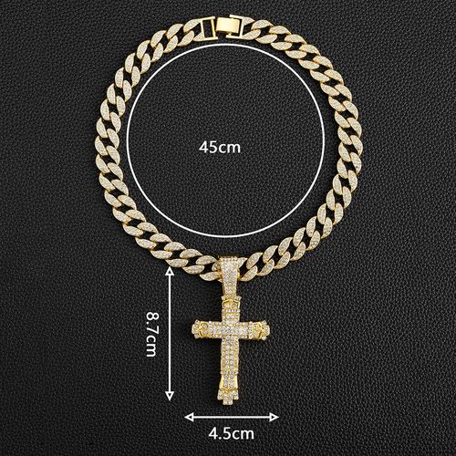 Hip Hop Jewelry Iced Out Full Zircon Diamond Cross Necklace With Cuban Chain Fashion Jewelry