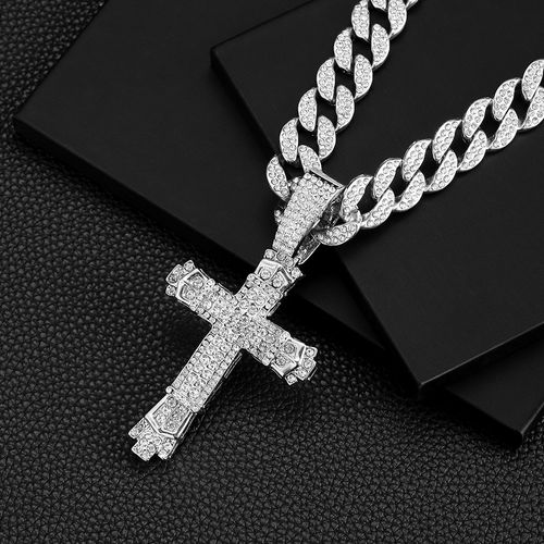 Hip Hop Jewelry Iced Out Full Zircon Diamond Cross Necklace With Cuban Chain Fashion Jewelry