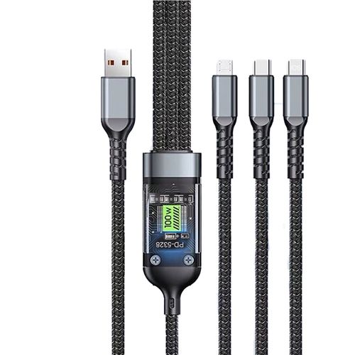 100W Type C 3 in 1 Nylon Braided Data USB Cable Night-luminous Universal Cell Phone Usb Cable Type-C  Android Charger Cord