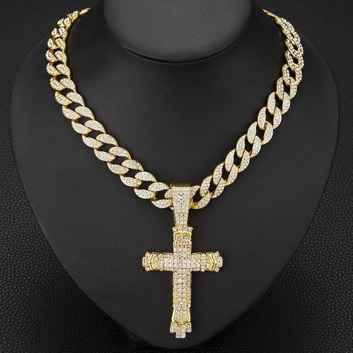 Hip Hop Jewelry Iced Out Full Zircon Diamond Cross Necklace With Cuban Chain Fashion Jewelry