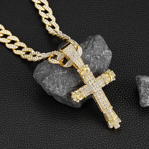 Hip Hop Jewelry Iced Out Full Zircon Diamond Cross Necklace With Cuban Chain Fashion Jewelry