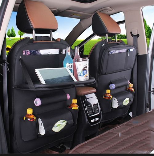 Universal Foldable PU Leather Car Backseat Anti Kick Storage Bags Car Back Seat Organizer