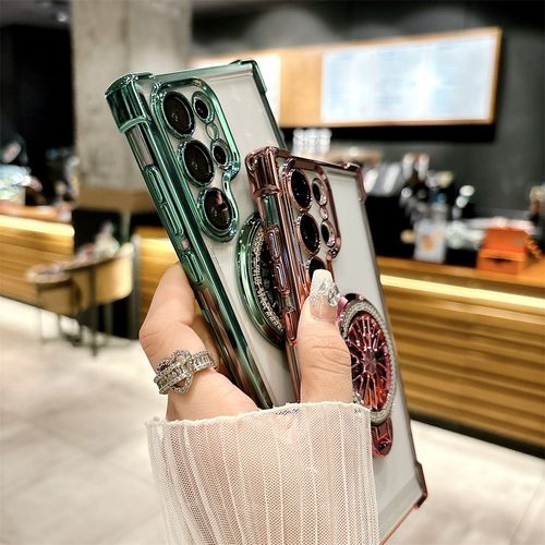 Electroplating Four Angle Anti Drop Gyroscope Bracket Phone Case for Samsung S25 S24 A14 A15 A53 A05s Shell Mobile Back Cover