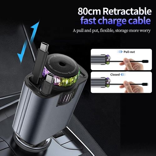 5 in 1 Car Charger USB C PD Super Fast Charging Car Aromatherapy Spray Starry Top Mobile Phone Starlight Retractable Car Charger