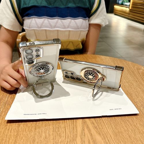 Electroplating Four Angle Anti Drop Gyroscope Bracket Phone Case for Samsung S25 S24 A14 A15 A53 A05s Shell Mobile Back Cover