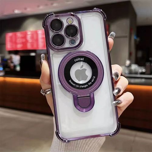 Lens Protector Corner Shockproof Cover Electroplated Clear TPU Phone Case for iPhone 16 15 14 Pro Max With Metal Ring Stand