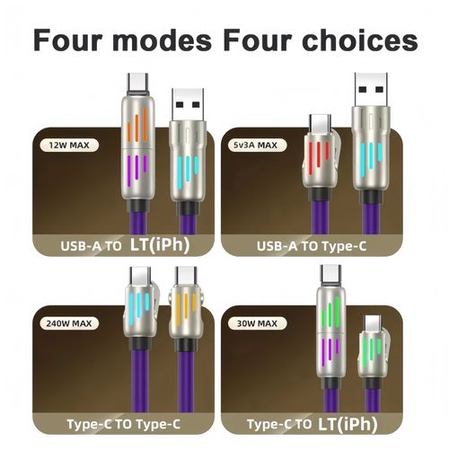 LED Breathing Light Indicator 4-in-1 Mobile Phone Charging Cable USB TYPE-C Suitable Soft Silicone Material Fast Charging Cable