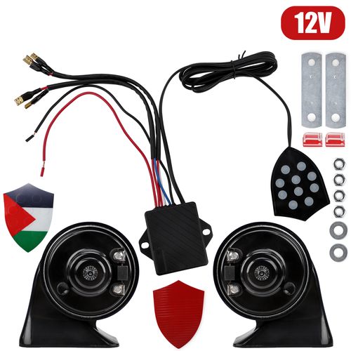 Enhance Your Ride with the Universal 12V Electronic Horn: 10 Sound Modes, Musical Regulator, Electric Siren – Premium Car Accessory!