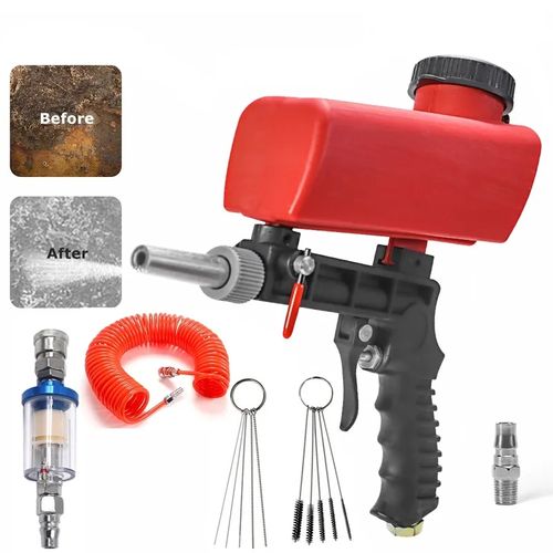 Portable adjustable pneumatic sandblasting gun kit, rust removal device