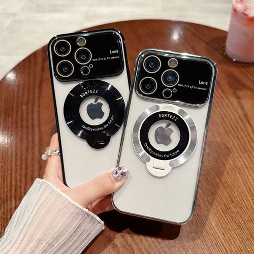 Suitable for iPhone14Pro mobile phone case, universal lens, Apple 15 protective case, large electroplated window magnetic bracket