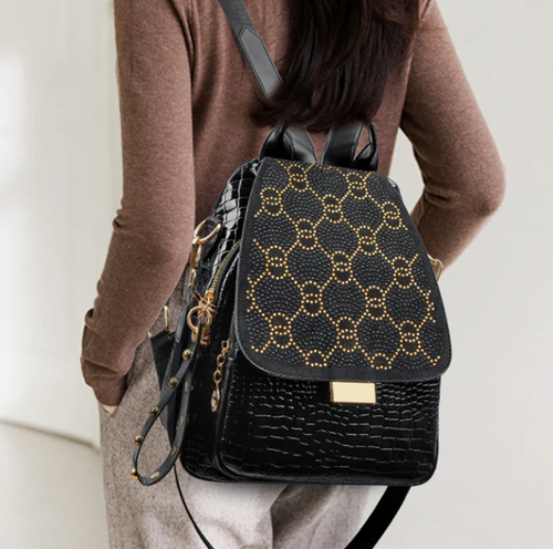 Geometric Printed Soft Leather Large Capacity Women Backpacks