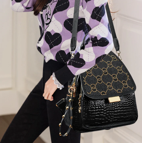 Geometric Printed Soft Leather Large Capacity Women Backpacks