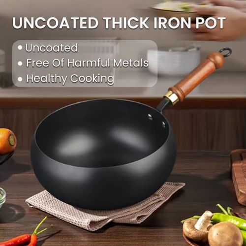 🔥Quality Assurance + Non-Toxic🔥Uncoated thick iron pot