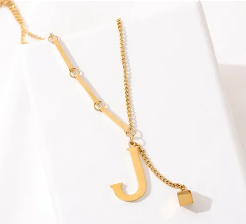 Fashion Waterproof Non Tarnish Stainless Steel Jewelry Small Square J Letter Pendant Necklace Link Chain Necklaces
