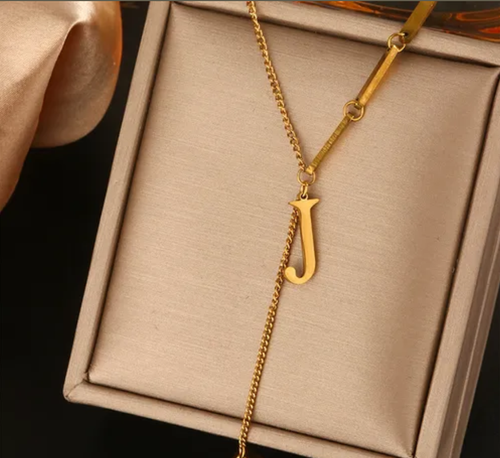 Fashion Waterproof Non Tarnish Stainless Steel Jewelry Small Square J Letter Pendant Necklace Link Chain Necklaces