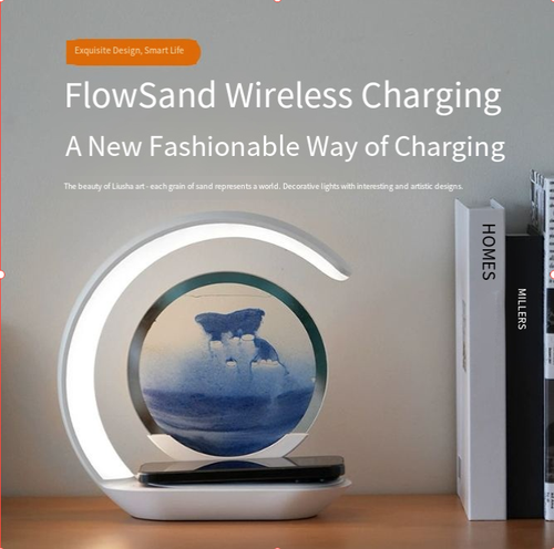 Wireless 3D Moving Sand Art Liquid Hourglass LED Lamp Bedside Sandscape Motion Quicksand Painting Decor for Home
