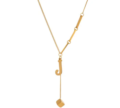 Fashion Waterproof Non Tarnish Stainless Steel Jewelry Small Square J Letter Pendant Necklace Link Chain Necklaces