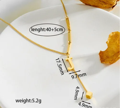 Fashion Waterproof Non Tarnish Stainless Steel Jewelry Small Square J Letter Pendant Necklace Link Chain Necklaces