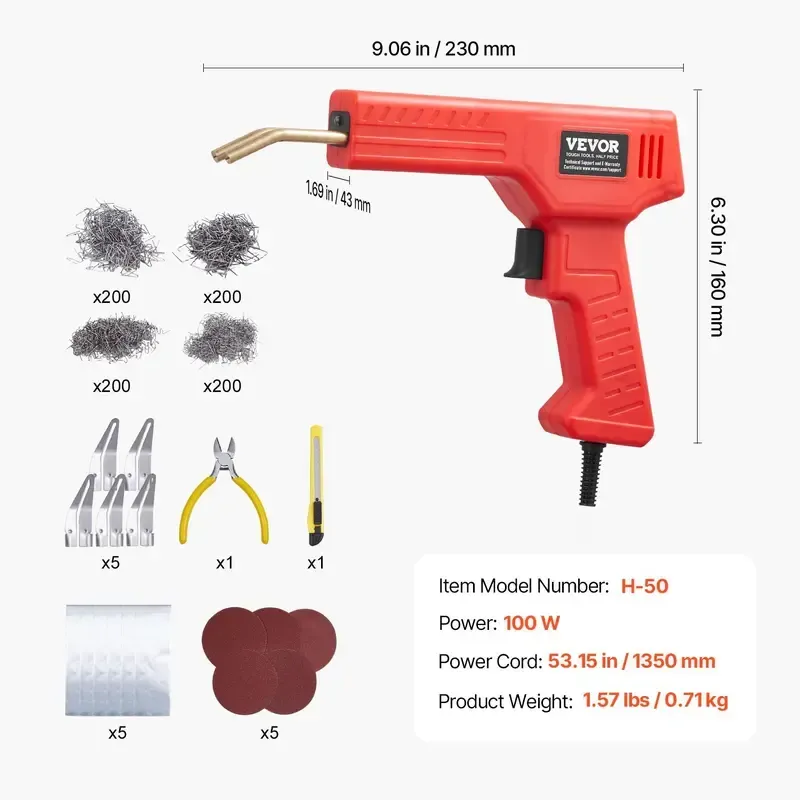 🔥ZZP-CEPIN🔥Plastic Welder 100W Plastic Welding Gun with 800PCS Hot StaplesProfessional Hot Staple Welding GunPlastic Car Bumper Repair Kit with LED Light for KayakToysPlastic Crack Repair