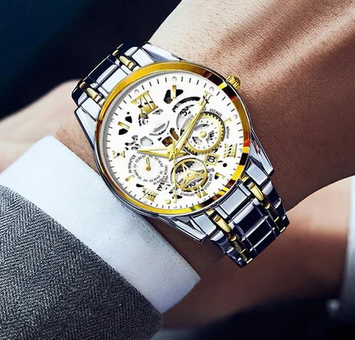 ✨DLJ-CePin✨Affordable, Versatile Quartz Luminous Water-Resistant Openwork Roman-Style Men's Watch