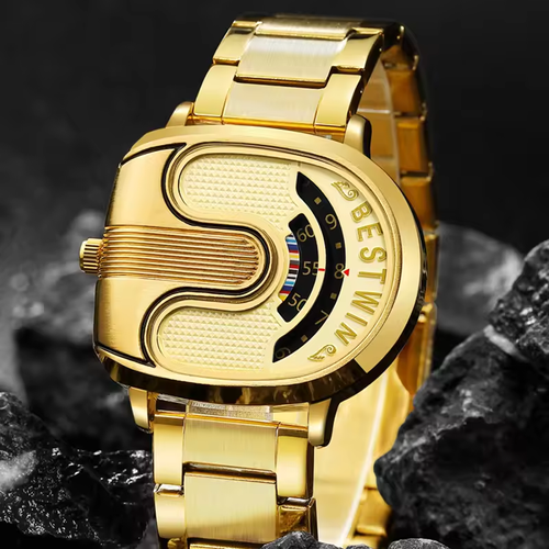 ⌚Men's gold watch, unique sports design, men's gold quartz watch, men's waterproof steelwatch