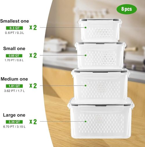 sjd⚡Flash Sale 50%OFF🍇3PCS Fruit Storage Container Set for Fridge with Removable Colander