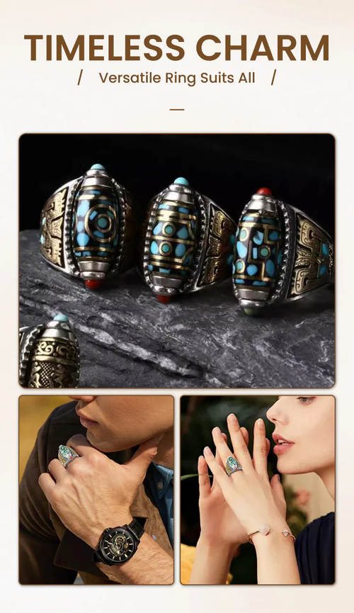 ✨DLJ✨Turquoise Six-character Mantra Nine-eyed Dzi Bead Ring