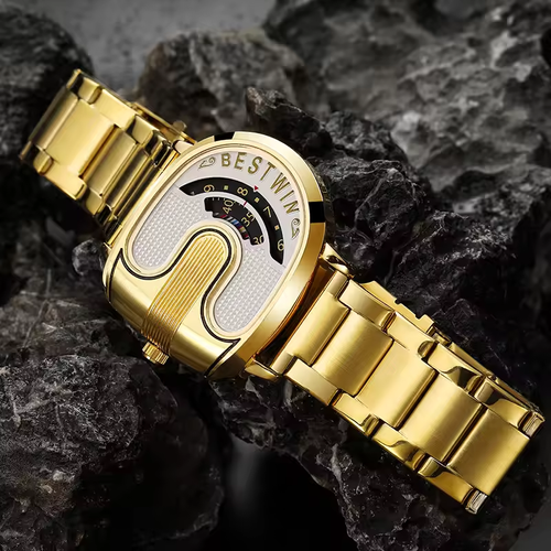 ⌚Men's gold watch, unique sports design, men's gold quartz watch, men's waterproof steelwatch