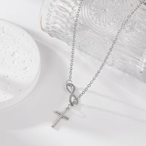 1 Infinity Symbol + Cross Silvery Necklace, Simple and Lucky, High Quality, Non-allergenic and Non-fading, Suitable for Daily Wear, Party Gifts, Both Men and Women Can Wear