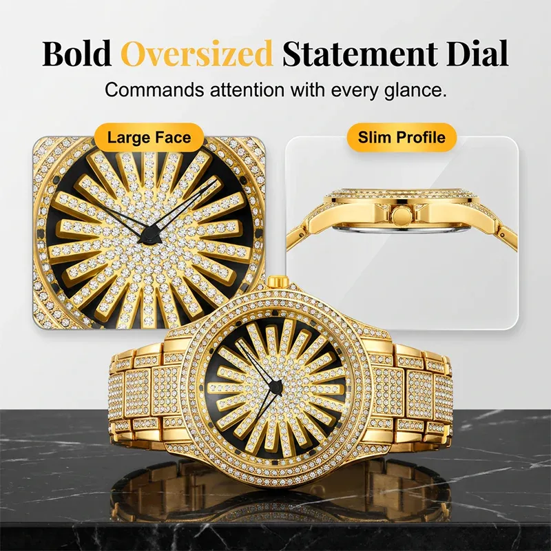 ✨DLJ-CePin✨Men's watch with rotating dial – set with sparkling stones – eye-catching & stylish