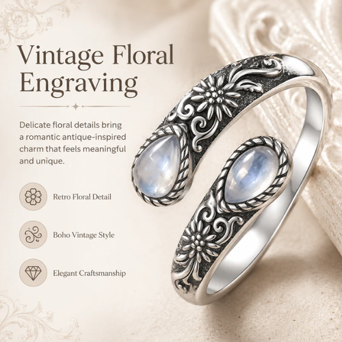 ✨DLJ-CePin✨🌙Moonstone Bloom Ring | Vintage Style • Adjustable Fit • Timeless Elegance