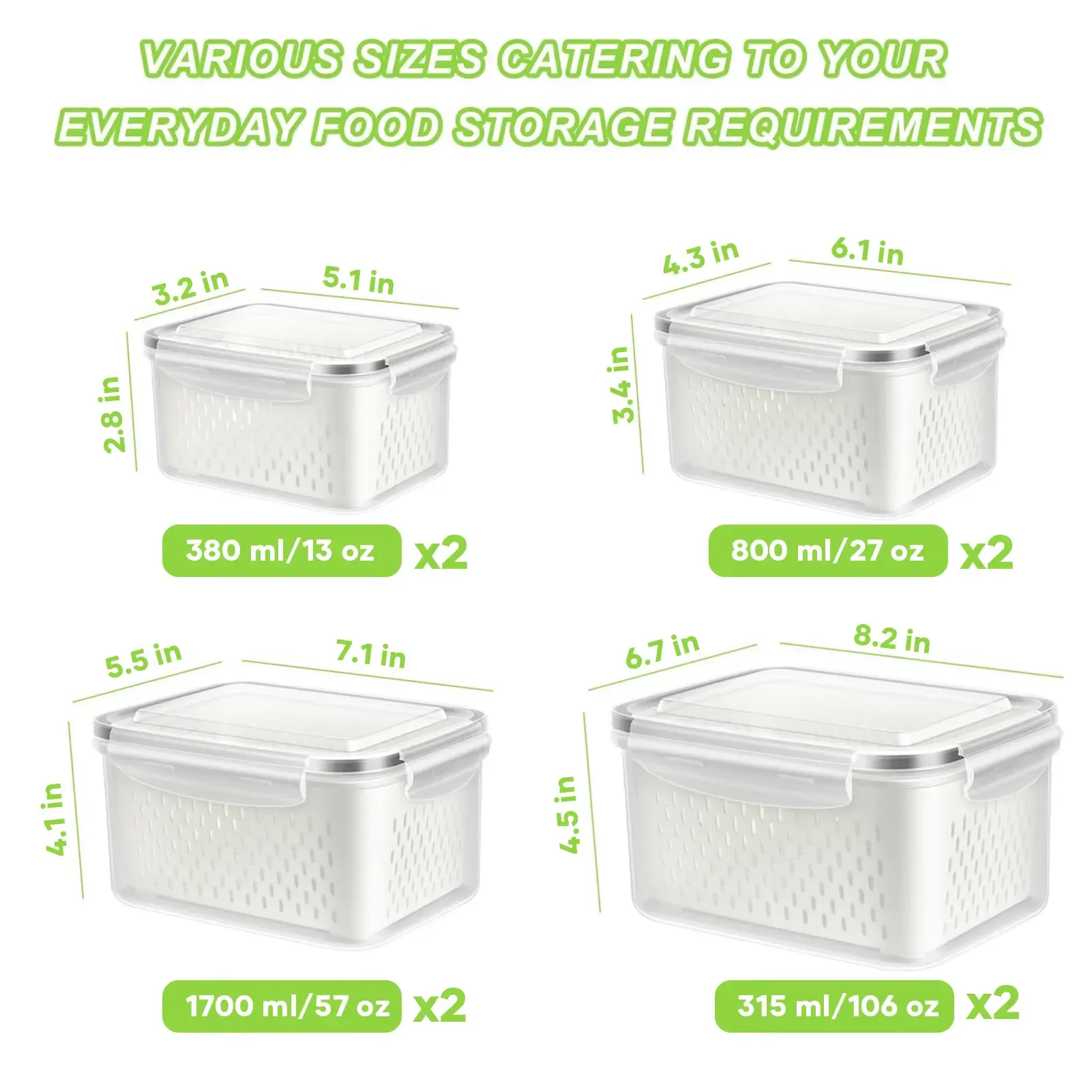 sjd⚡Flash Sale 50%OFF🍇3PCS Fruit Storage Container Set for Fridge with Removable Colander