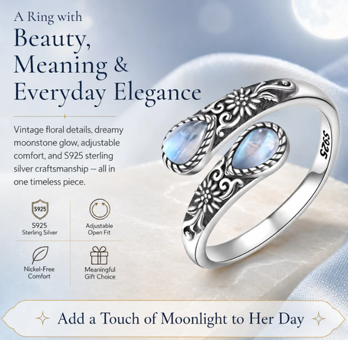 ✨DLJ-CePin✨🌙Moonstone Bloom Ring | Vintage Style • Adjustable Fit • Timeless Elegance