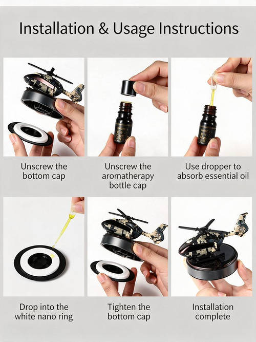 ✨DLJ-CePin✨Solar-Powered Rotating Helicopter Aluminum Alloy Car Aromatherapy Diffuser