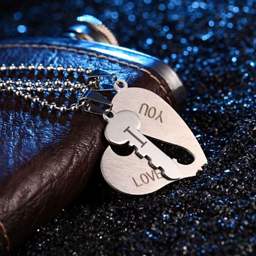 I Love You Heart Lock and Key Pendant Couple Necklaces