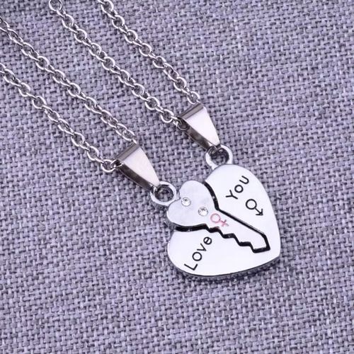 I Love You Heart Lock and Key Pendant Couple Necklaces