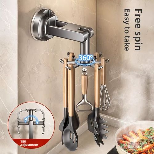 Modern Simple Wall-Mounted Kitchen Rotating Suction Cup Hook Storage Rack