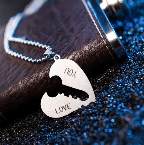 I Love You Heart Lock and Key Pendant Couple Necklaces